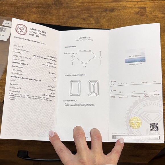 NWT 1.51 Carat Emerald Cut Lab Grown Diamond w/Paperwork - Picture 5 of 14